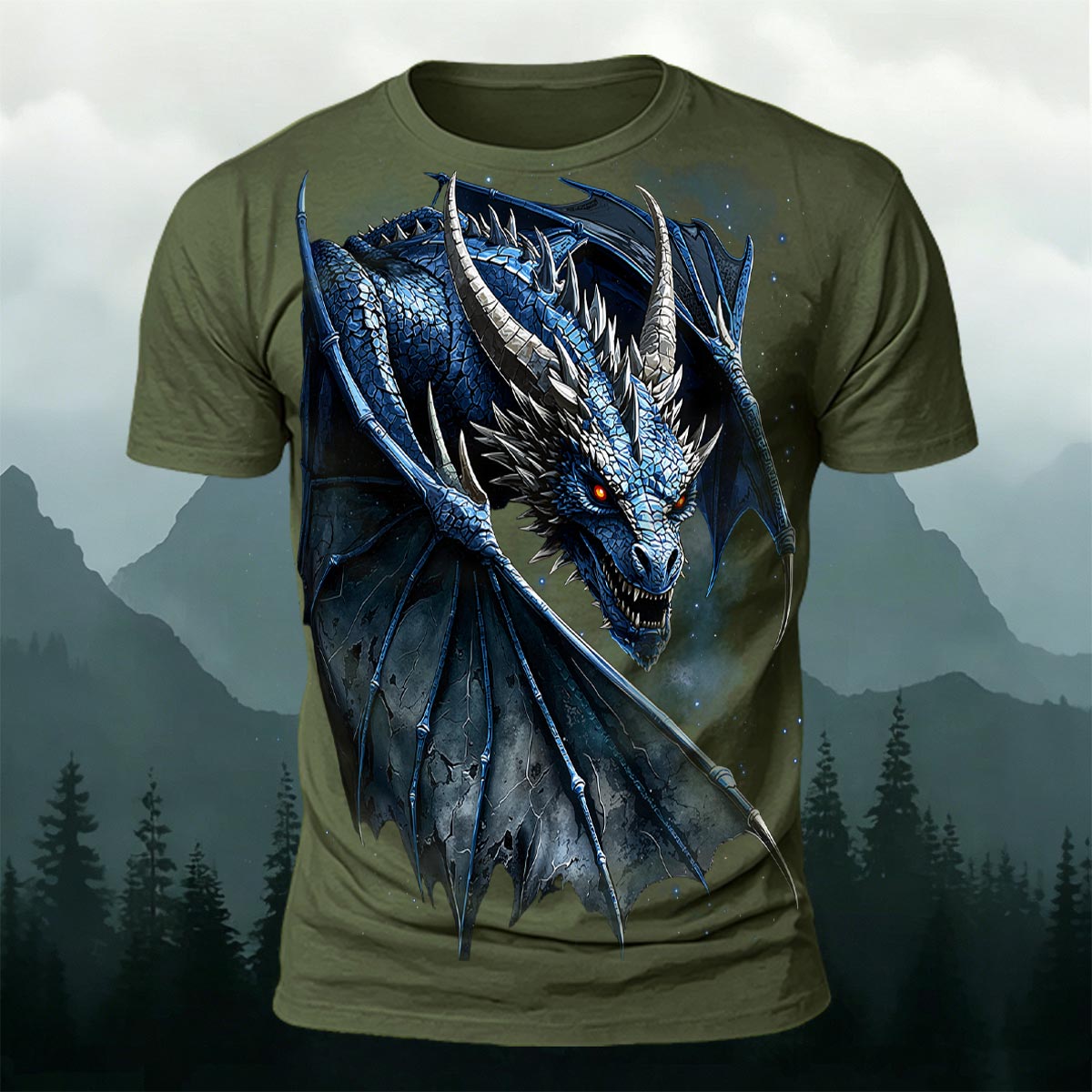 Fierce Dragon Print Cool Casual Premium Cotton T-Shirt AMG