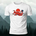 Cartoon Red Octopus Eating Print Comfortable Cotton Tee