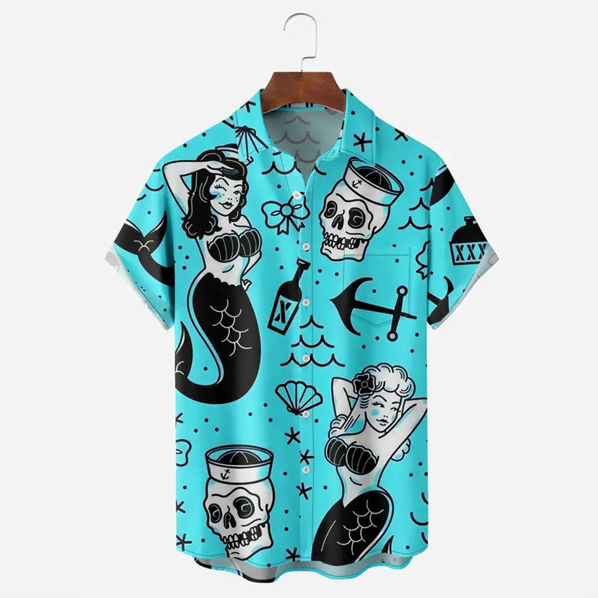 Mermaid Illustration Print Casual Beach Shirt 4