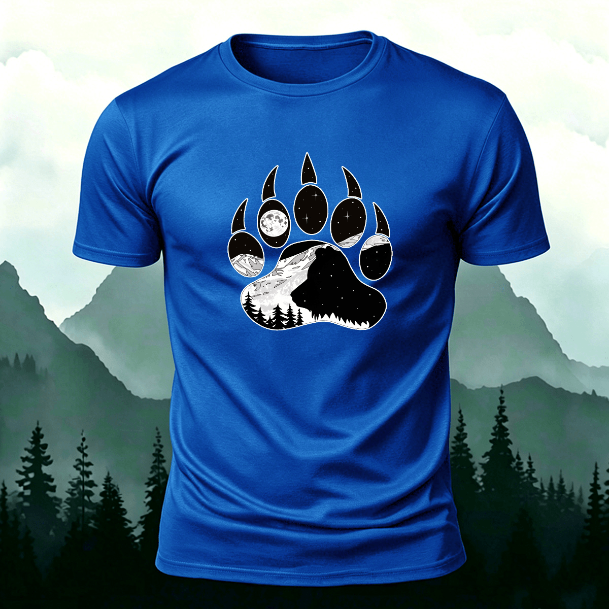 Animal Footprint Outdoor Casual Skin-friendly Tee Blue
