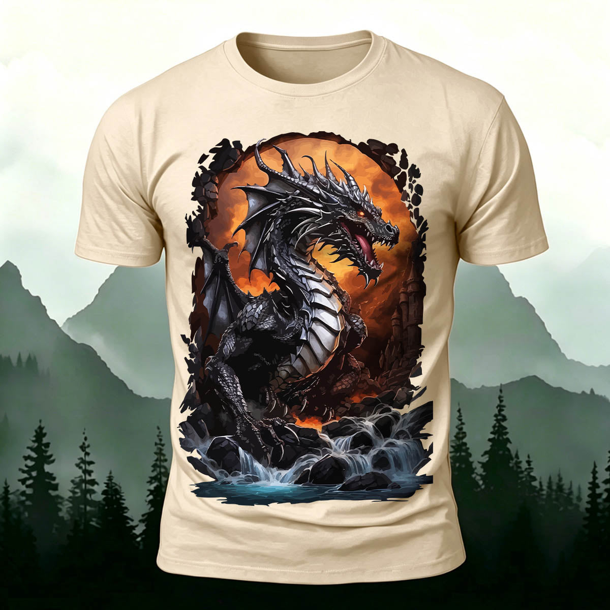 Rampaging Dinosaur Printed Casual Crew Neck T-Shirt