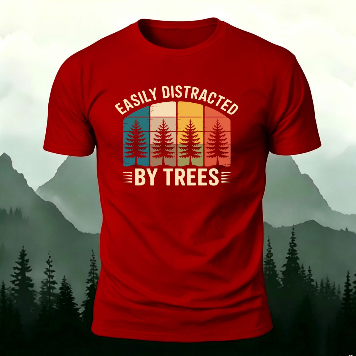 Eaily Ditracted Print 100% Cotton Crew Neck T-Shirt Red