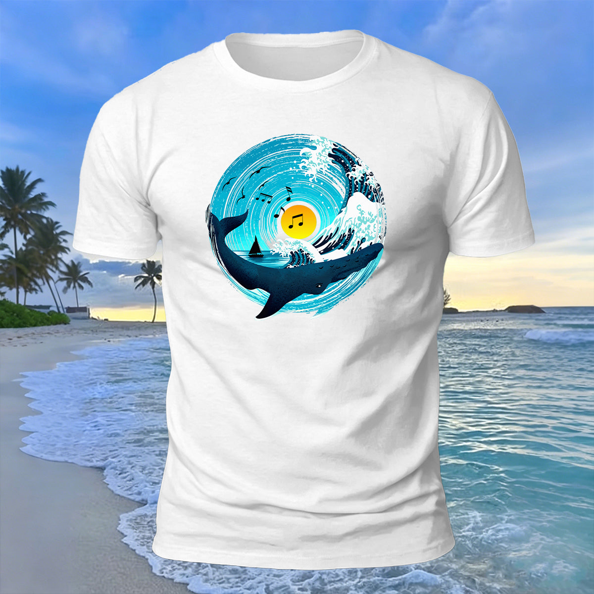 Music Ocean Print Beach Casual Breathable T-Shirt