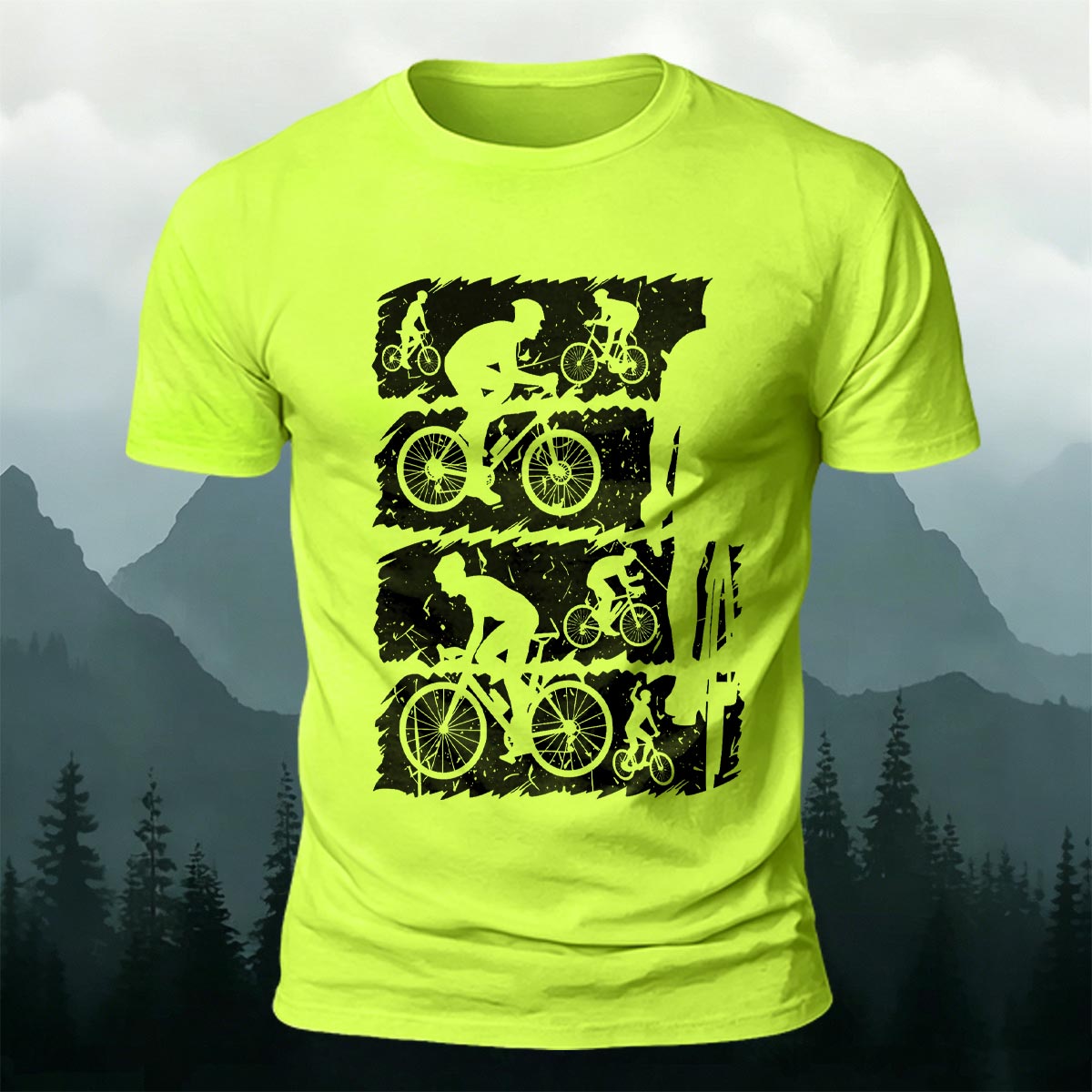 Mountain Bike Print Outdoor Style Soft Cotton T-Shirt