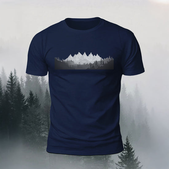 Mountain Forest Print Casual Comfortable T-Shirt Navy
