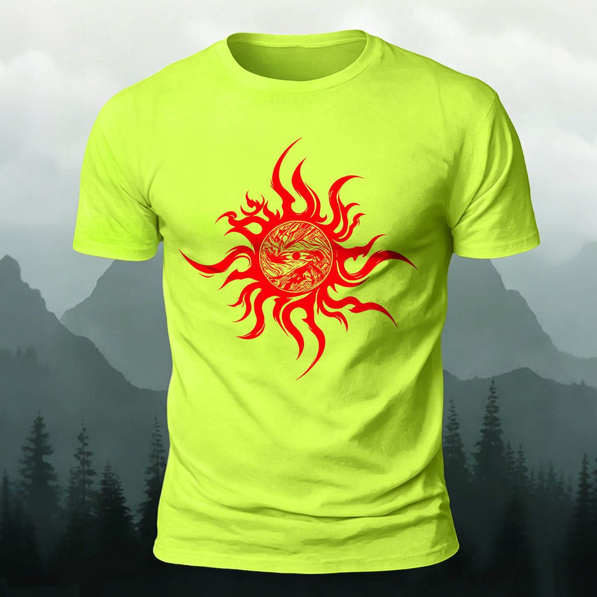 Artistic Sun Print Casual 100% Cotton T-Shirt