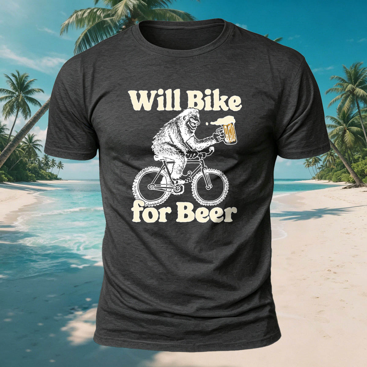 Fun Gorilla Beer Print Casual Skin-Friendly T-Shirt