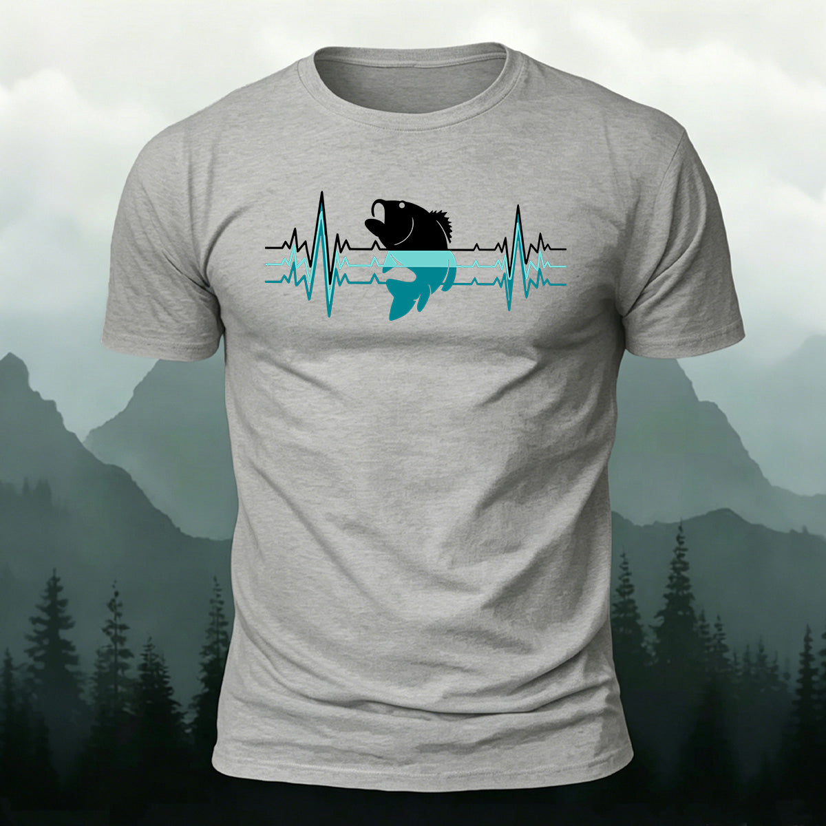 Outdoor Fishing Heartbeat Print Cotton T-Shirt