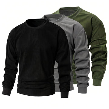 Solid Ribbed Casual Crew Neck Pullover