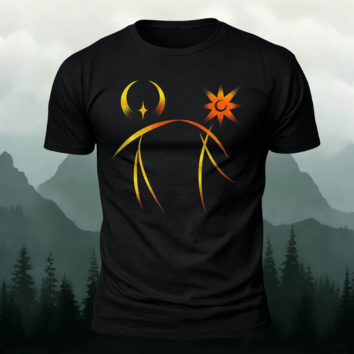 Line Sun Moon Fashion Casual Breathable T-Shirt