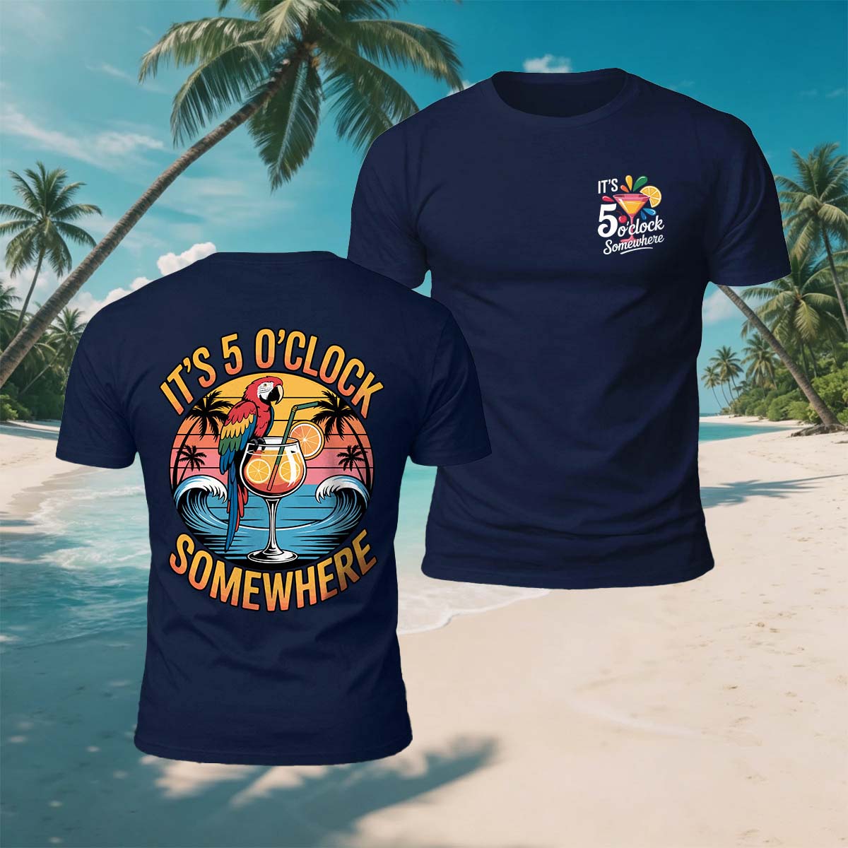 Parrot Drinking Fun Print Beach Casual Breathable Tee