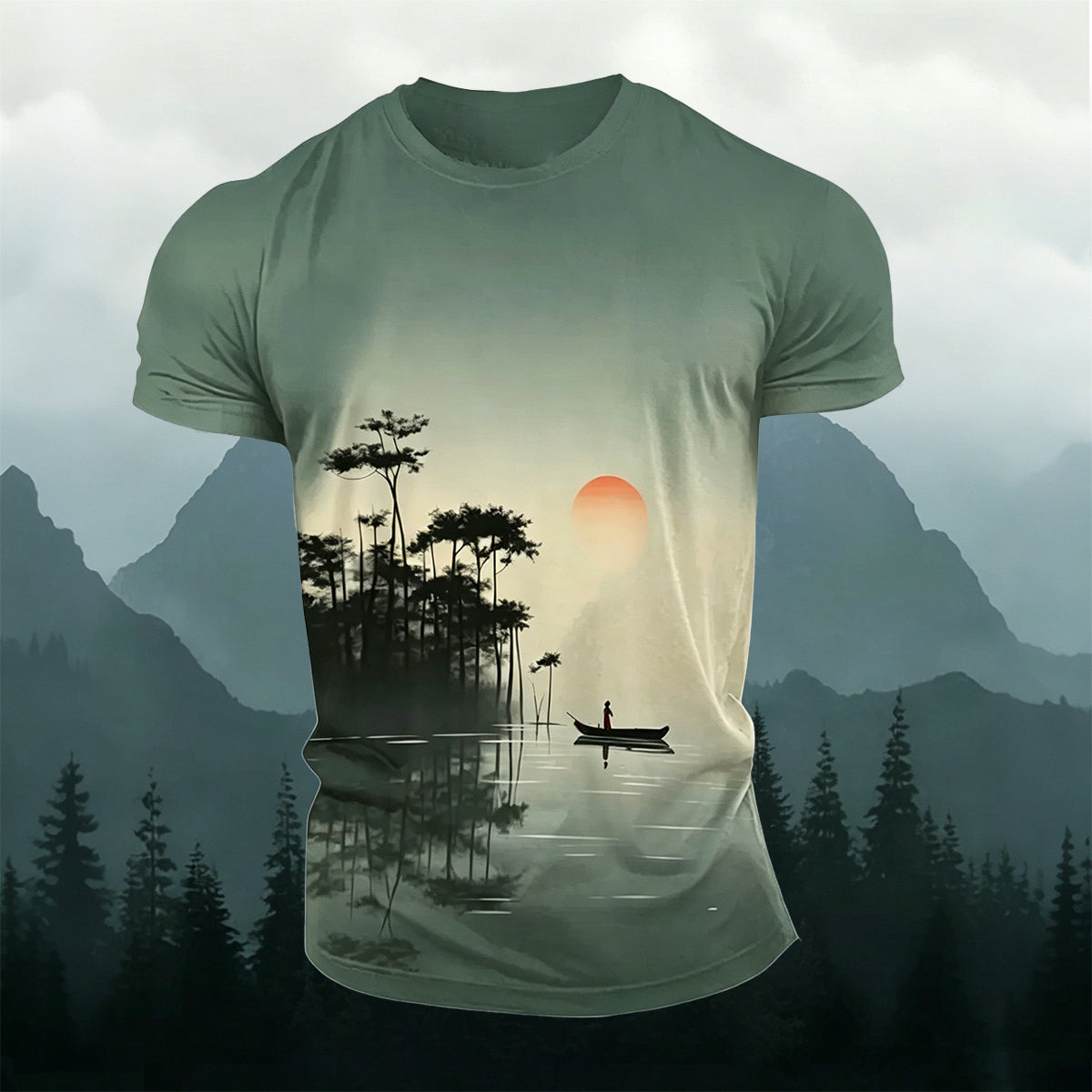 Forest Sunrise Art Print Casual Cotton T-Shirt