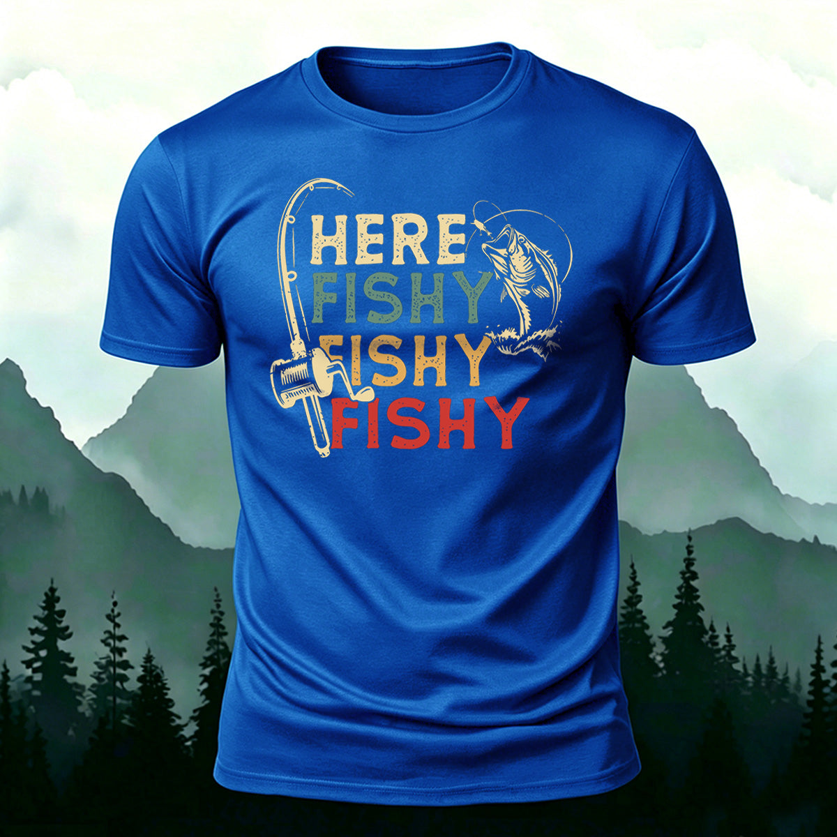 Here Fishy Outdoor Casual Cotton T-Shirt