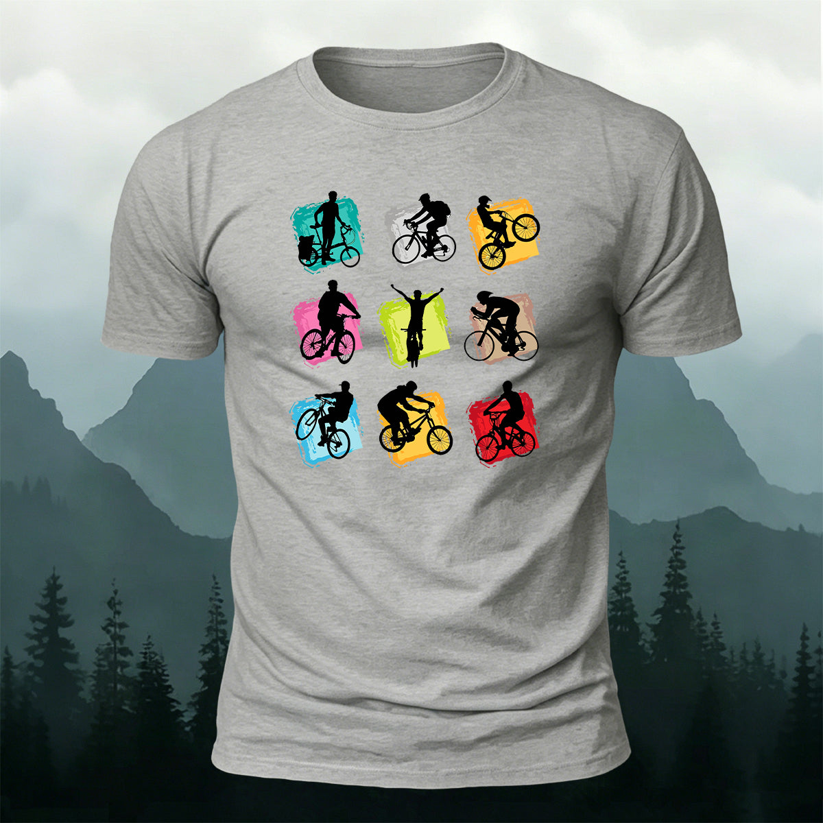 Colorful Nine-Grid Cycling Series Printed Cotton T-Shirt