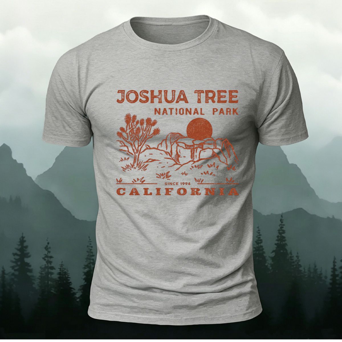 Joshua Tree Pattern  Premium Cotton T-Shirt Grey