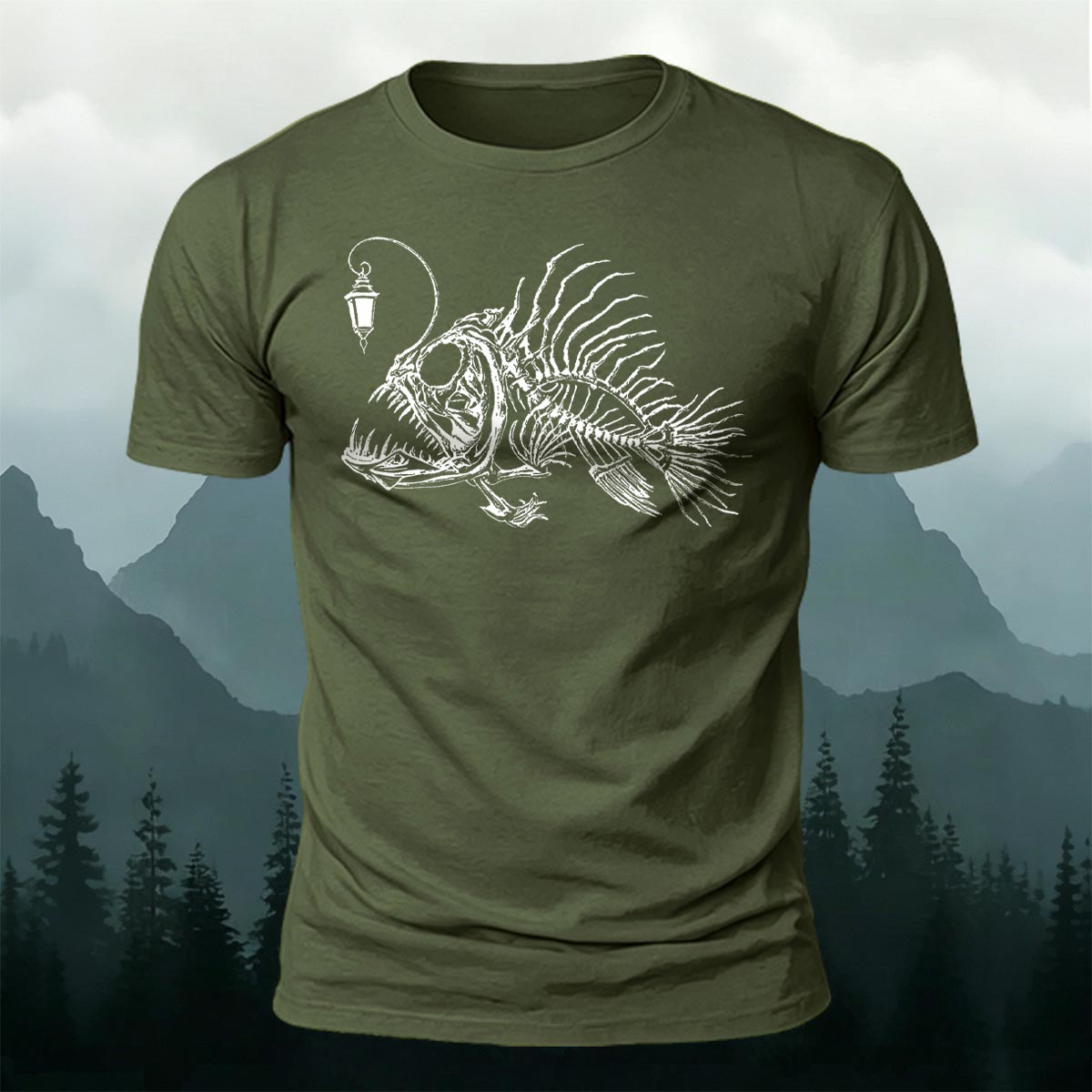 Underwater Fishbone Pattern Cotton Casual T-Shirt