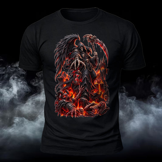 Go To Hell Grim Reaper Printed Short Sleeve T-Shirt