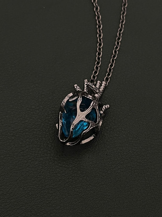 Gothic Dark Style Openwork Heart Red and Blue Glass Heart Pendant