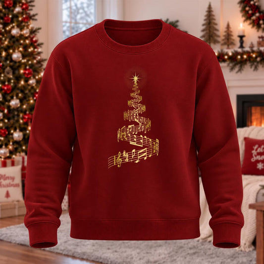 DTG Music Note Christmas Tree Printed Round Neck Sweatshirt