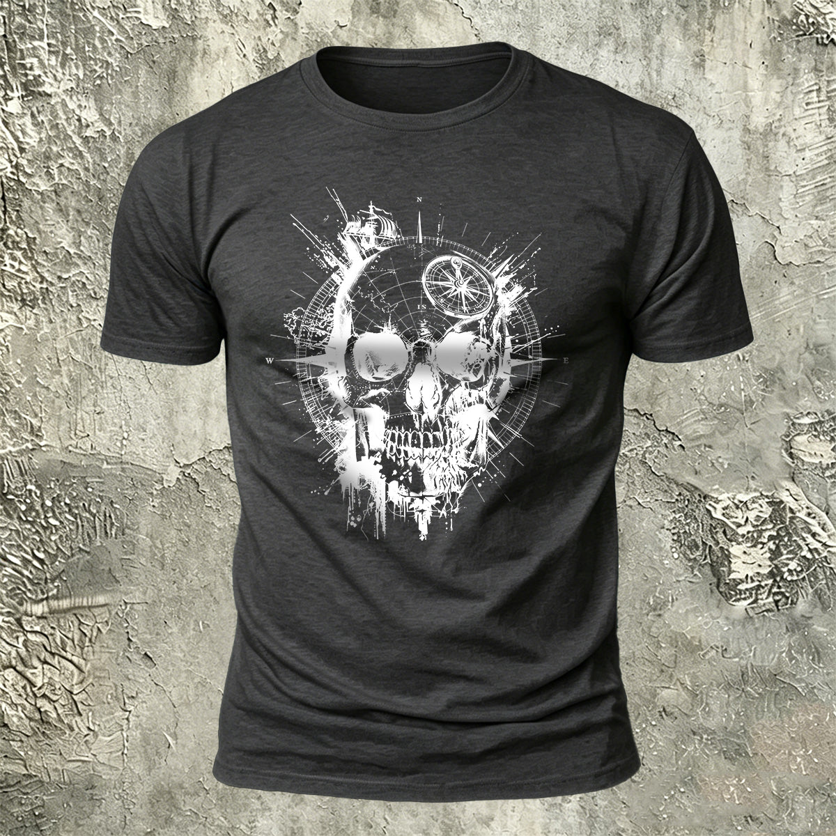 Nautical Compass Skull Retro Casual Breathable Tee