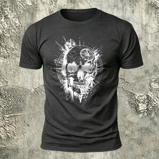 Nautical Compass Skull Retro Casual Breathable Tee