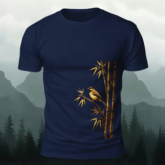 DTG Bird On Bamboo Printed Short Sleeve T-Shirt