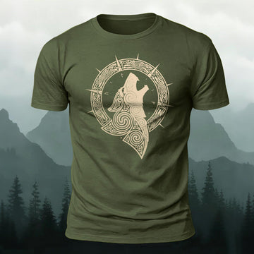 Viking Roaring Wolf Totem Printed Short Sleeve T-Shirt