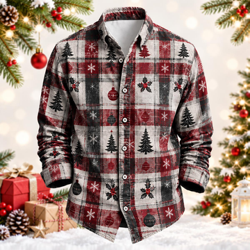 Vintage Red & White Snowflake Bauble Printed Shirt