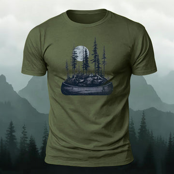 Soft Cotton Forest Moon Canoe Graphic Casual T‑Shirt
