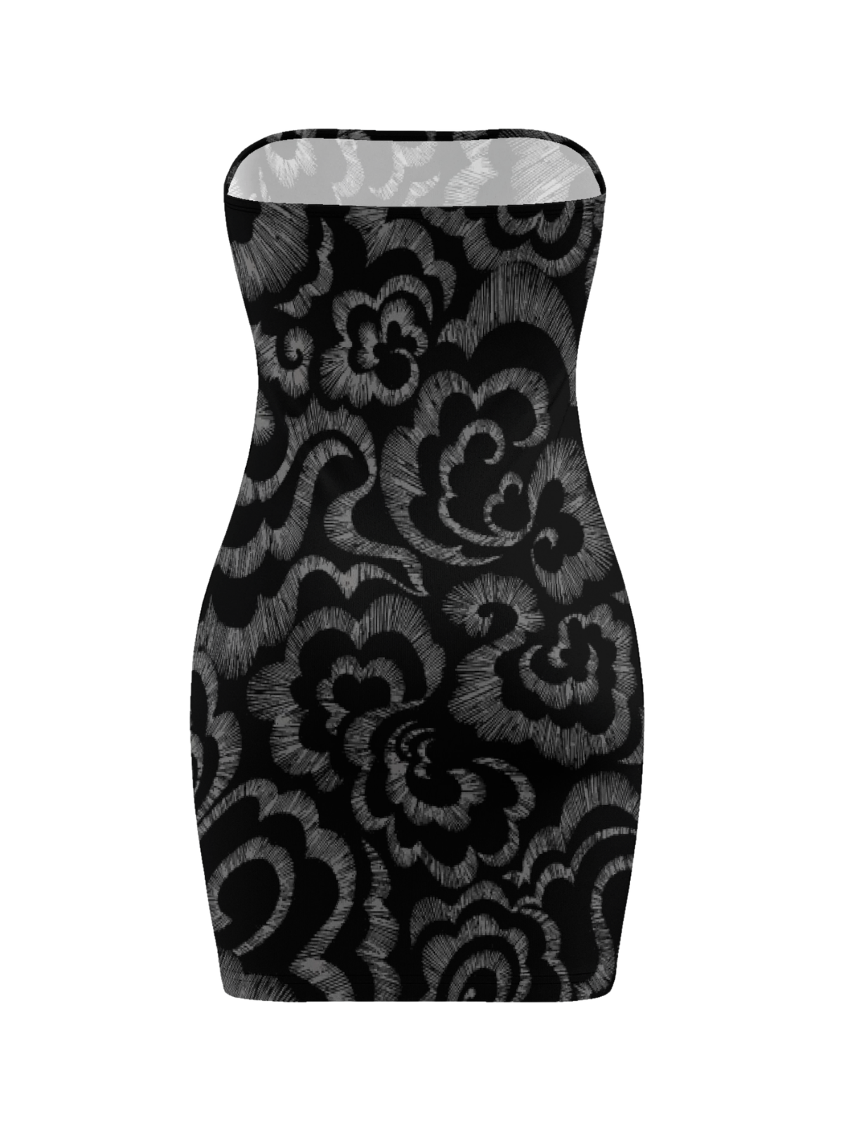 Dark-Colored Strapless Printed Bodycon Skirt
