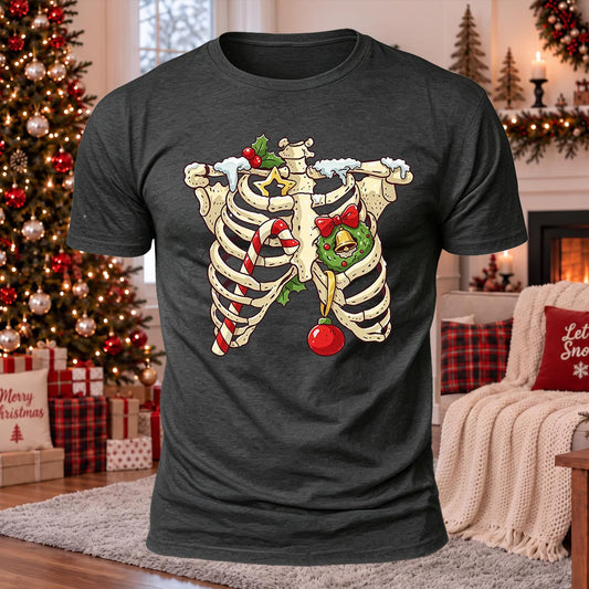 Christmas Skull Printed Casual Short Sleeve T-Shirt