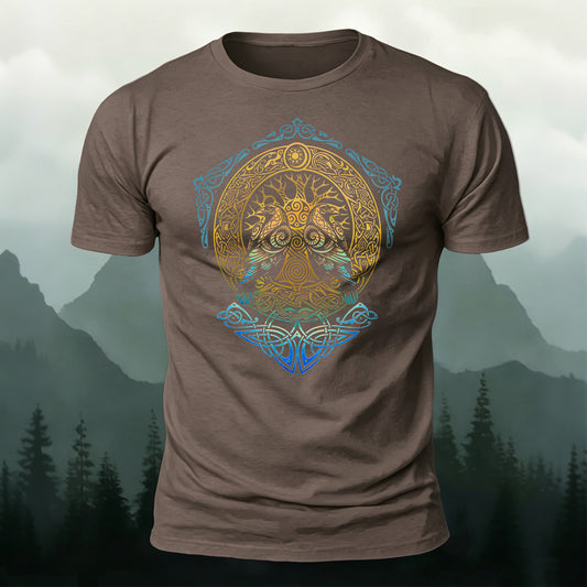 Premium Cotton Retro Viking Print Crew Neck T-Shirt