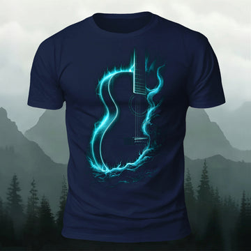 DTG Glowing Guitar Printed Short Sleeve T-Shirt