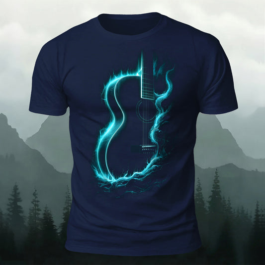 DTG Glowing Guitar Printed Short Sleeve T-Shirt