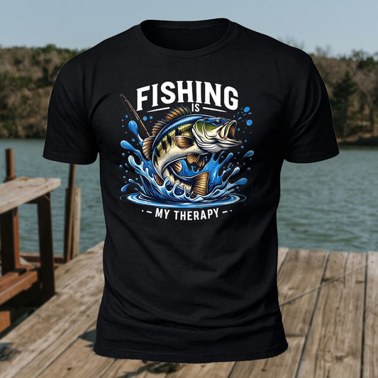Fishing Is My Therapy Printed Short Sleeve T-Shirt