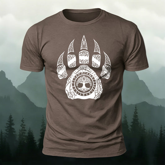 Cotton Bear Claw Viking Totem Print Casual T-Shirt