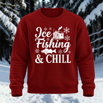 Ice Fishing & Chill Printed Round Neck Sweatshirt