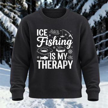 Ice Fishing Is My Therapy Printed Round Neck Sweatshirt