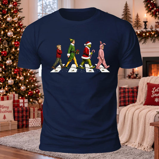 Christmas Abbey Road Printed Casual Short Sleeve T-Shirt