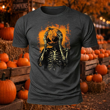 Halloween Scream Pumpkin Skeleton Printed Short Sleeve T-Shirt