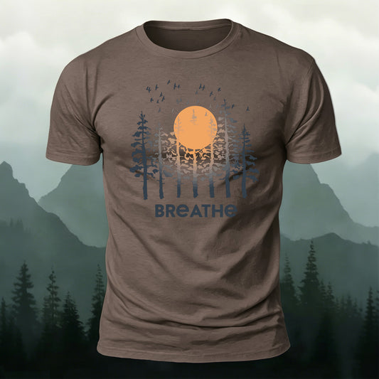 Soft Cotton Forest Sunrise Artistic Print Casual T-Shirt