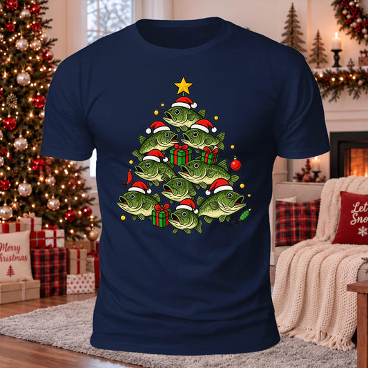 Fishmas Tree Printed Casual Short Sleeve T-Shirt