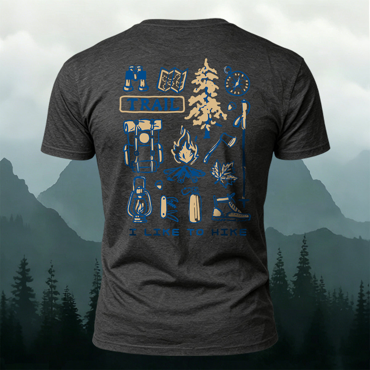 I Like to Hike Cartoon Print Breathable Outdoor Cotton T-Shirt