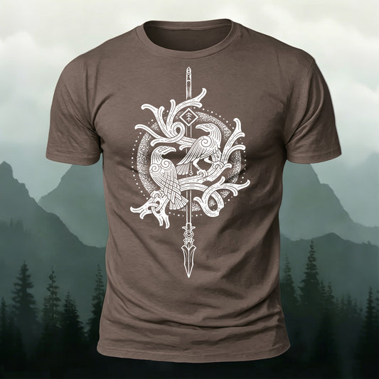 Premium Cotton Vintage Viking Totem Print Casual Tee
