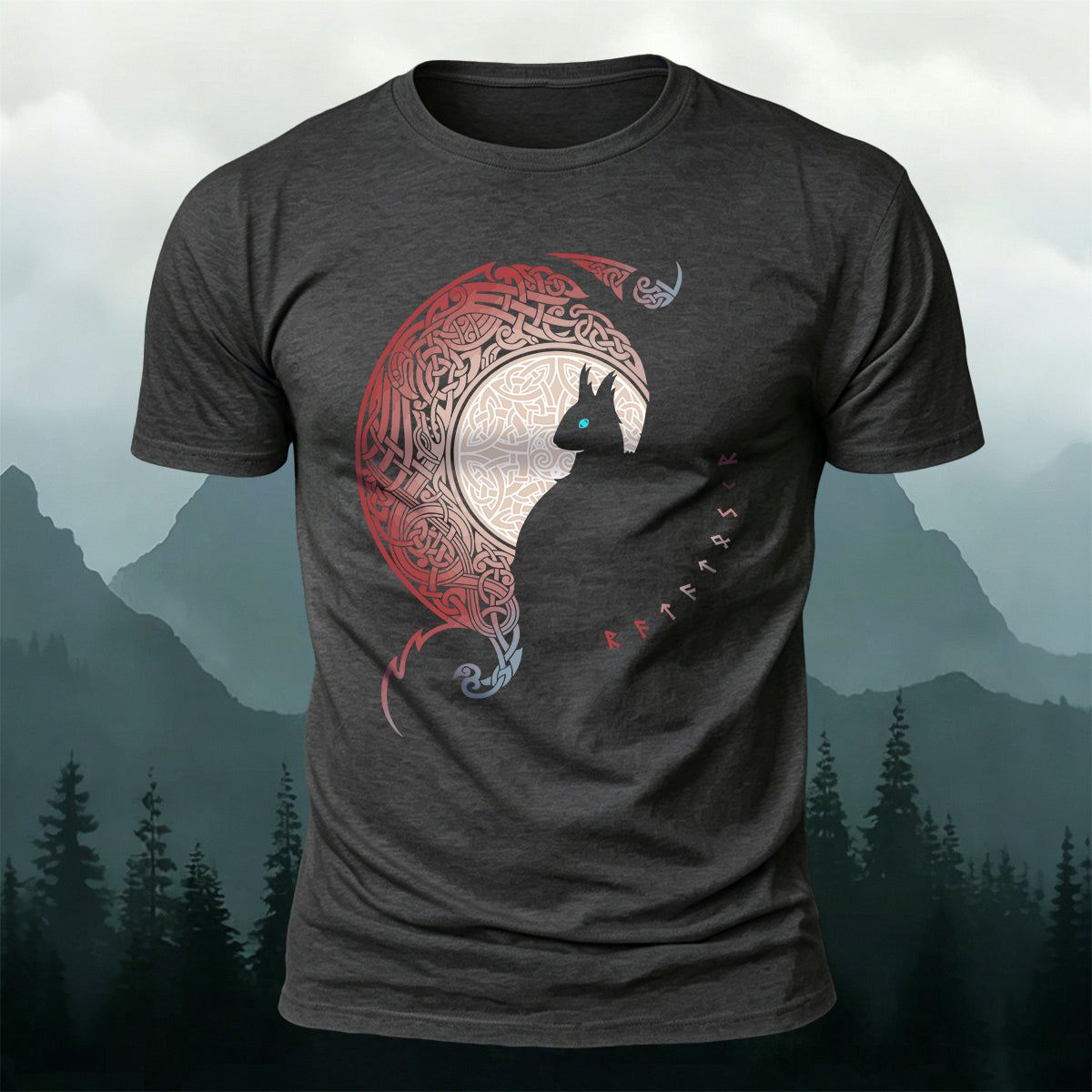 Cold-Eyed Giant Wolf Silhouette Mythical Design Cotton Tee