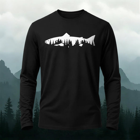 Fish Print Natural Casual Long-Sleeve 100% Cotton T-Shirt