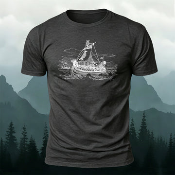 Combed Cotton Viking Nautical Print Minimalist Casual T-Shirt