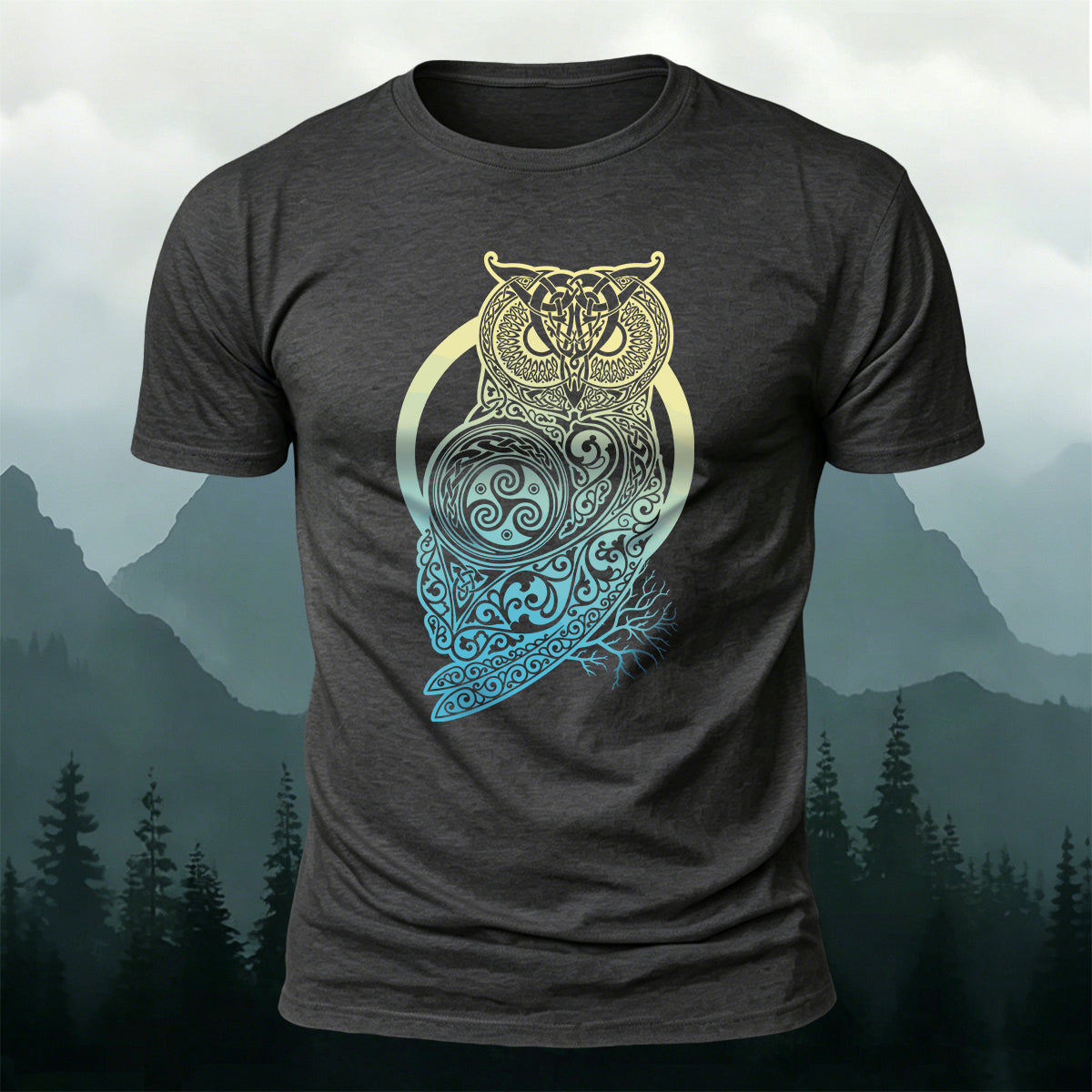 Viking Mythology Owl Print Casual Cotton T-Shirt