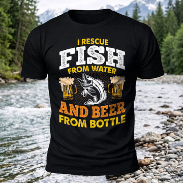 I Rescue Fish Printed Short Sleeve T-Shirt