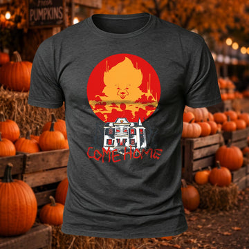 IT Pennywise Come Home Haunted House Printed Short Sleeve T-Shirt